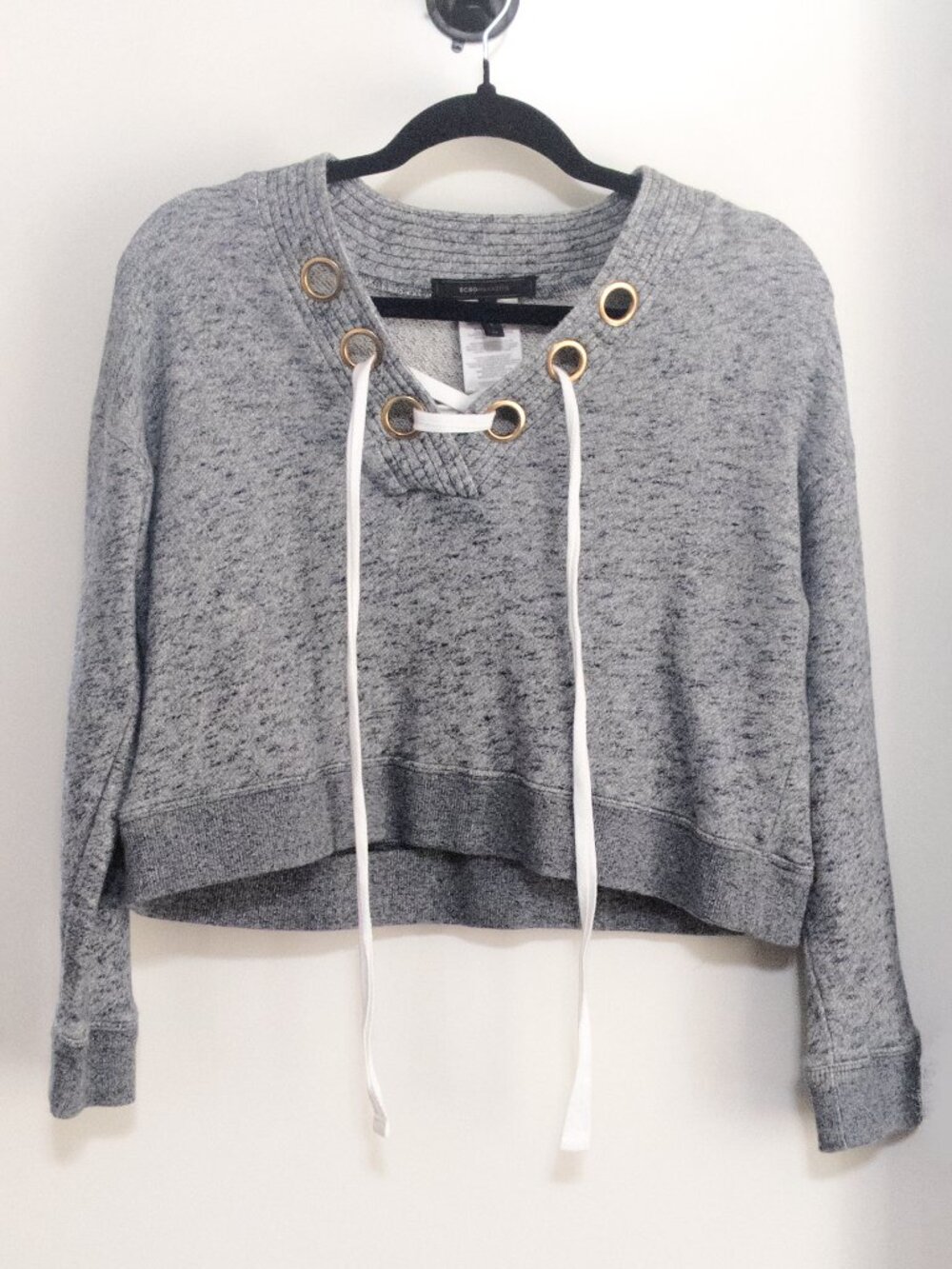 BCBG Max Azria Cropped Heather Grey Sweatshirt Size XS Lace Up Casual Beach